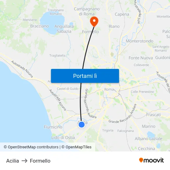 Acilia to Formello map