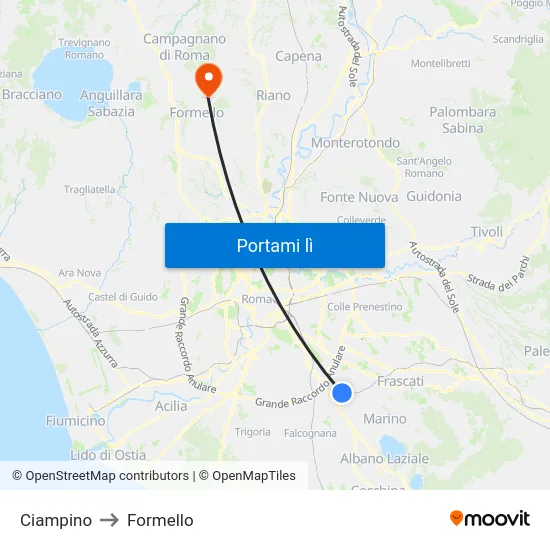 Ciampino to Formello map
