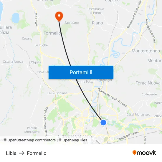 Libia to Formello map