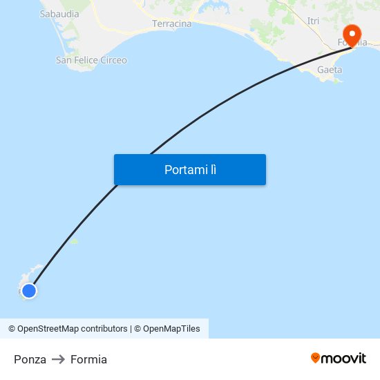 Ponza to Formia map