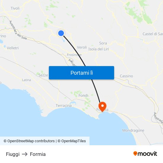 Fiuggi to Formia map