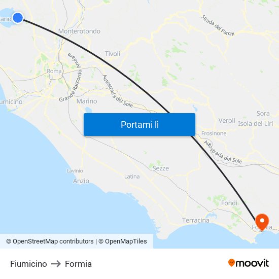 Fiumicino to Formia map