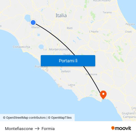 Montefiascone to Formia map