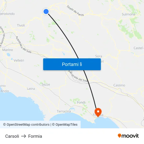 Carsoli to Formia map