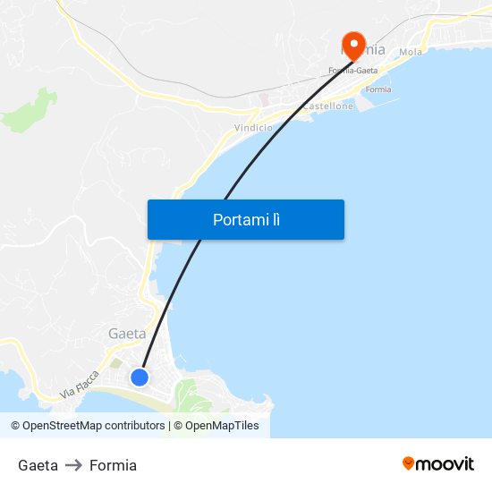 Gaeta to Formia map