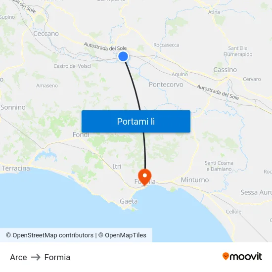 Arce to Formia map