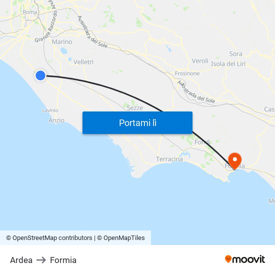 Ardea to Formia map