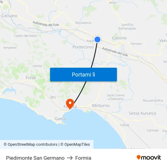 Piedimonte San Germano to Formia map
