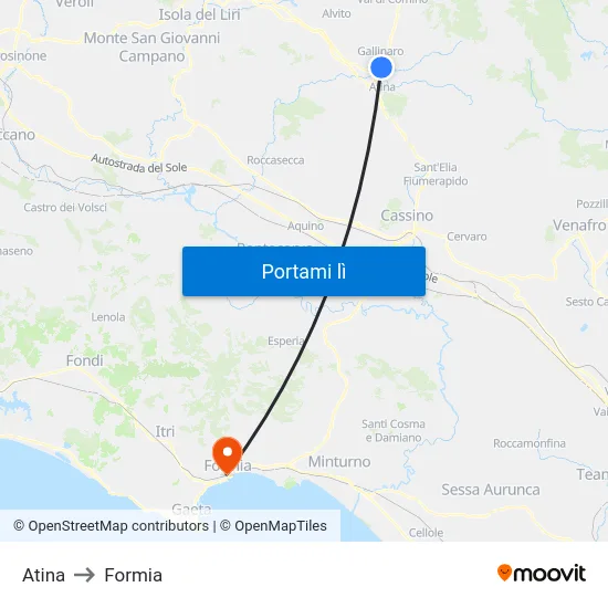 Atina to Formia map