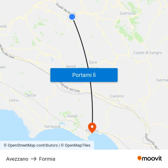 Avezzano to Formia map