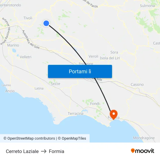 Cerreto Laziale to Formia map