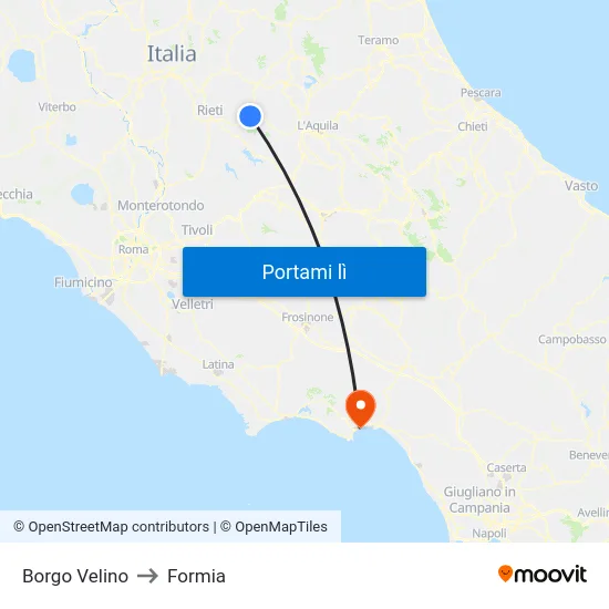 Borgo Velino to Formia map