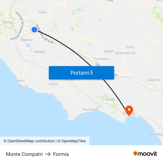 Monte Compatri to Formia map