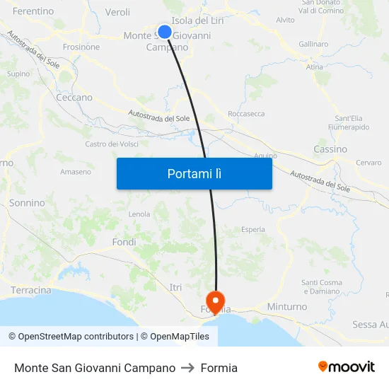 Monte San Giovanni Campano to Formia map