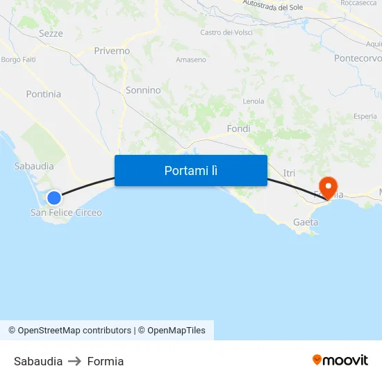 Sabaudia to Formia map