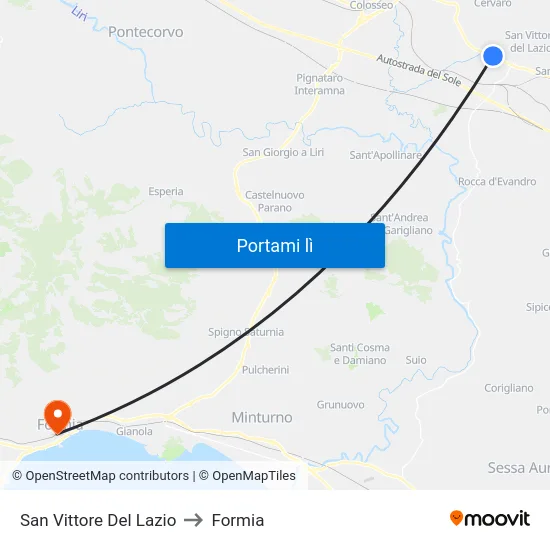 San Vittore Del Lazio to Formia map