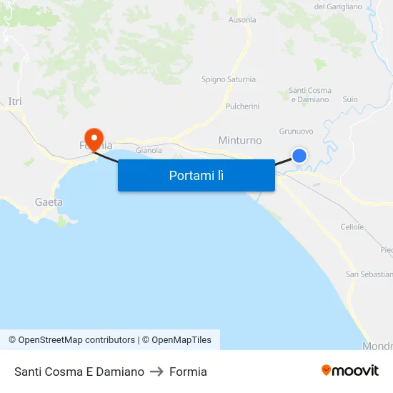 Santi Cosma E Damiano to Formia map