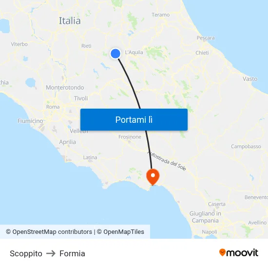 Scoppito to Formia map