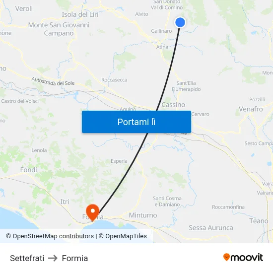 Settefrati to Formia map