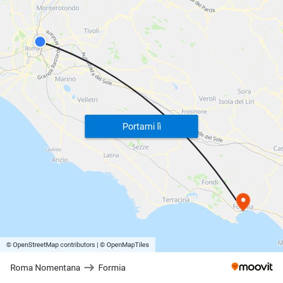 Roma Nomentana to Formia map