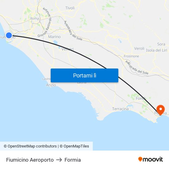 Fiumicino Aeroporto to Formia map