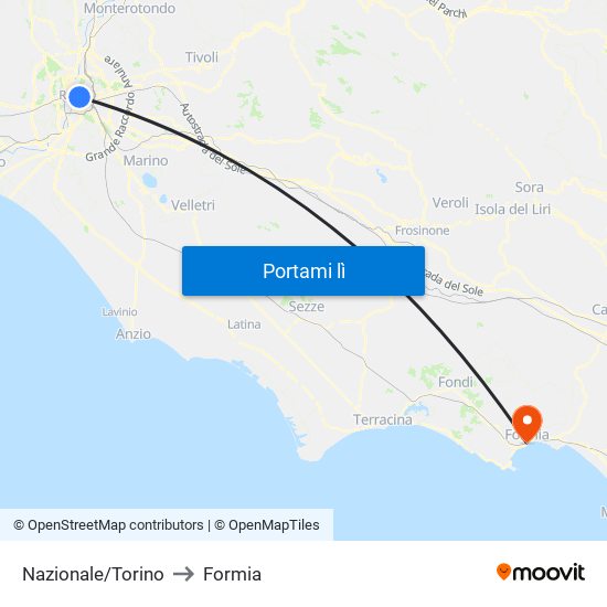 Nazionale/Torino to Formia map