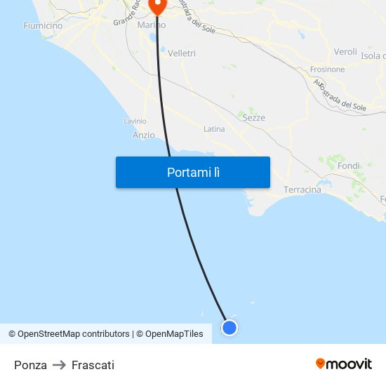 Ponza to Frascati map