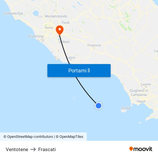 Ventotene to Frascati map