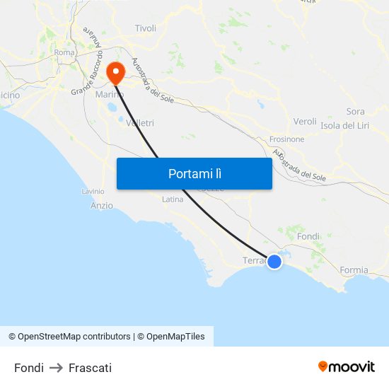 Fondi to Frascati map