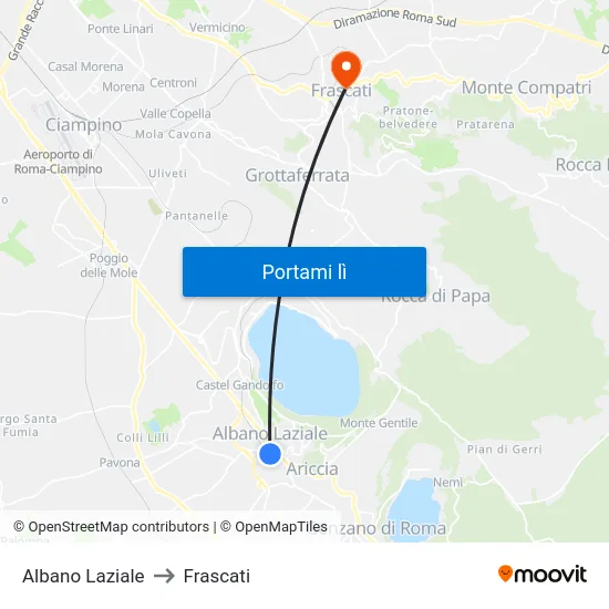 Albano Laziale to Frascati map