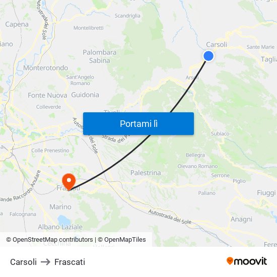 Carsoli to Frascati map