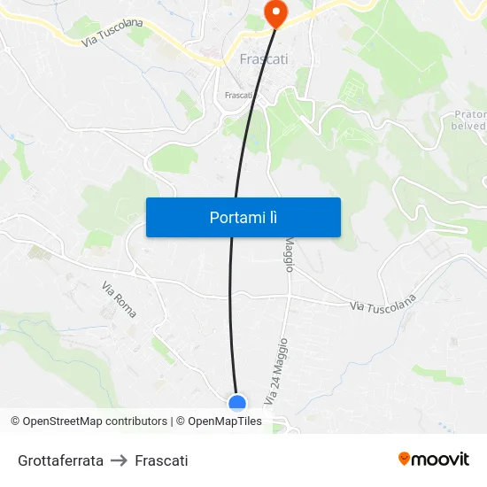 Grottaferrata to Frascati map