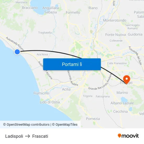 Ladispoli to Frascati map