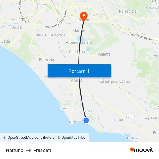 Nettuno to Frascati map