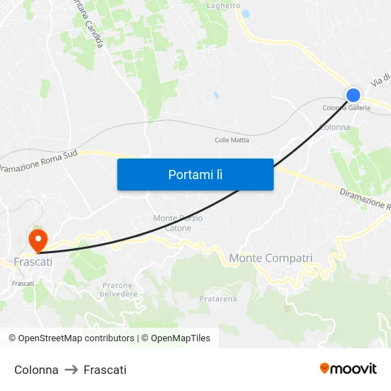Colonna to Frascati map