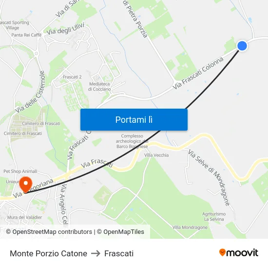 Monte Porzio Catone to Frascati map