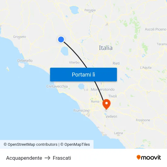 Acquapendente to Frascati map