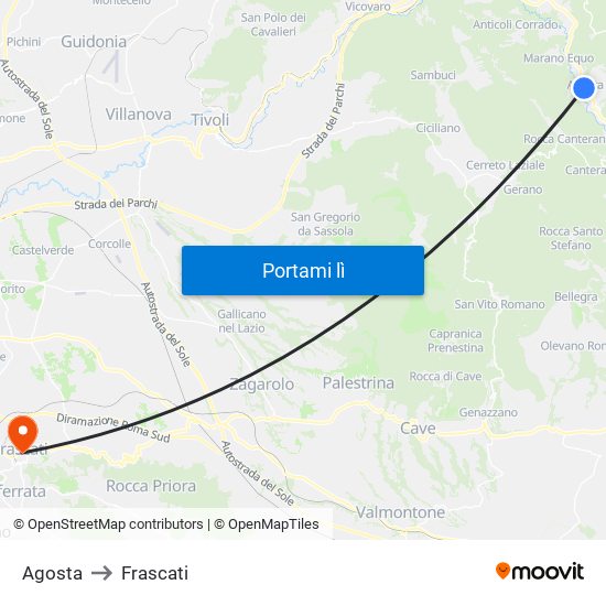 Agosta to Frascati map