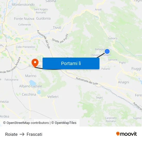 Roiate to Frascati map