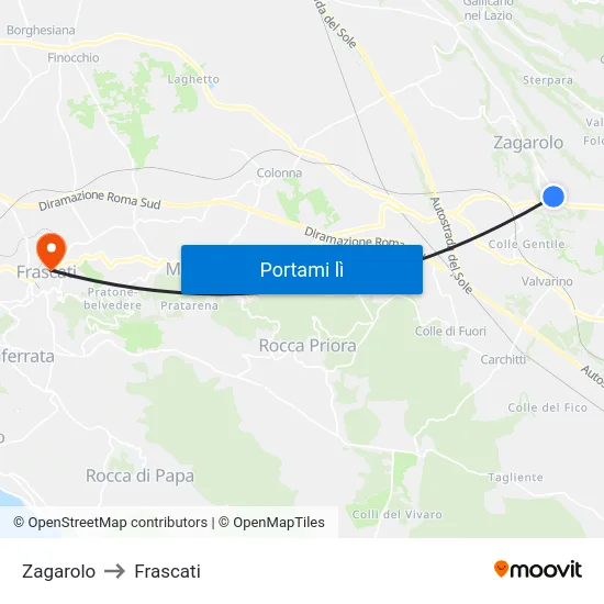 Zagarolo to Frascati map