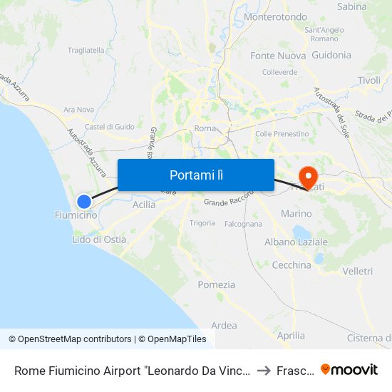 Rome Fiumicino Airport "Leonardo Da Vinci" (Fco) to Frascati map