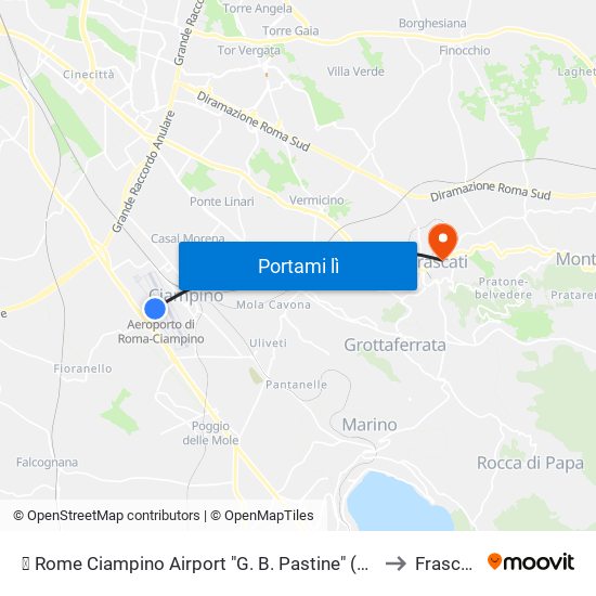 ✈ Rome Ciampino Airport "G. B. Pastine" (Cia) to Frascati map