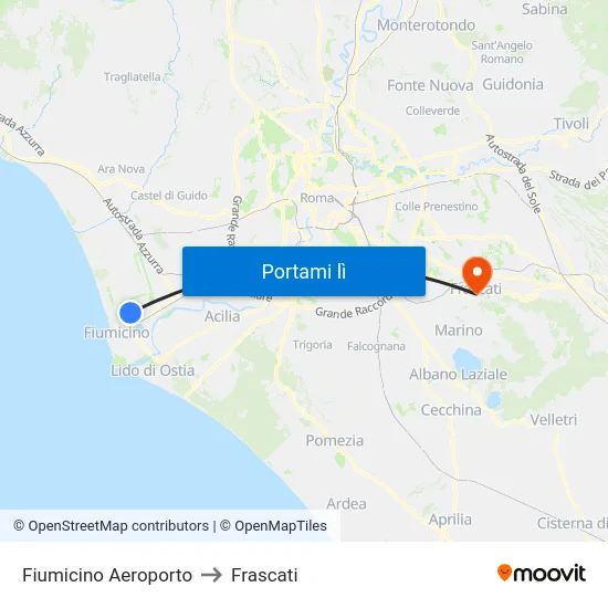 Fiumicino Aeroporto to Frascati map