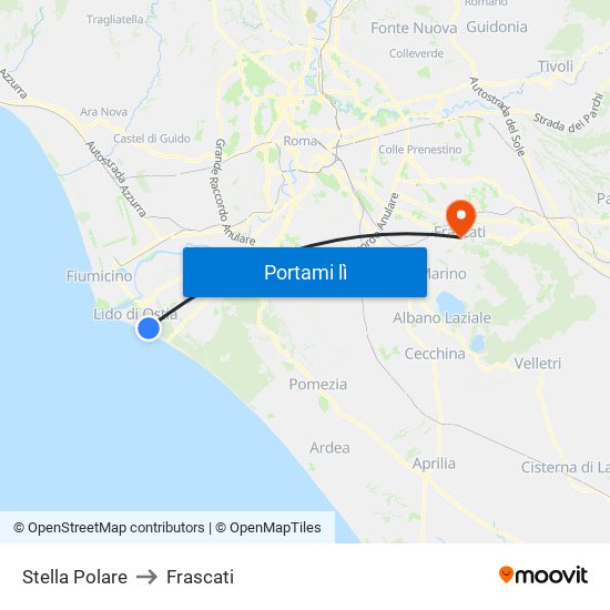 Stella Polare to Frascati map