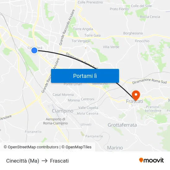 Cinecittà (Ma) to Frascati map