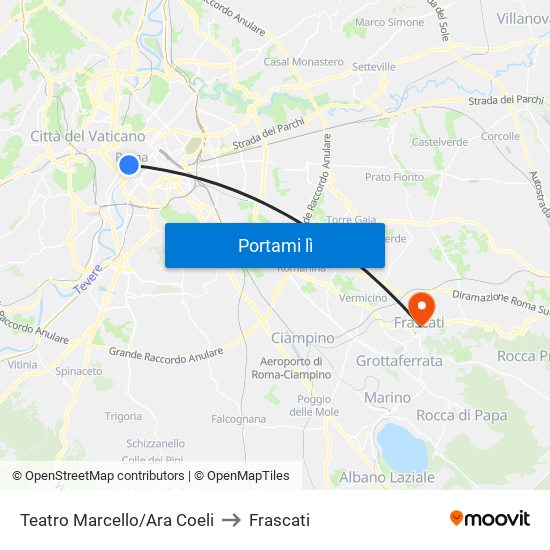 Teatro Marcello/Ara Coeli to Frascati map