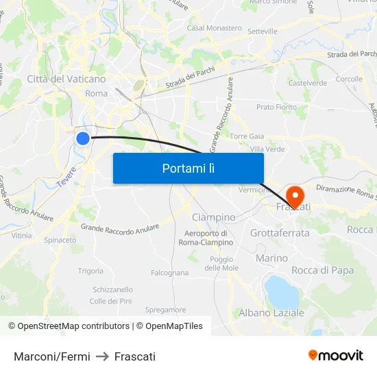 Marconi/Fermi to Frascati map