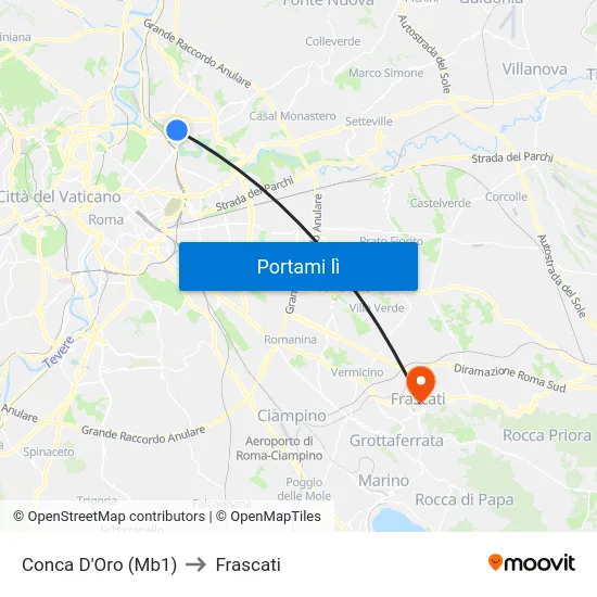 Conca D'Oro (Mb1) to Frascati map