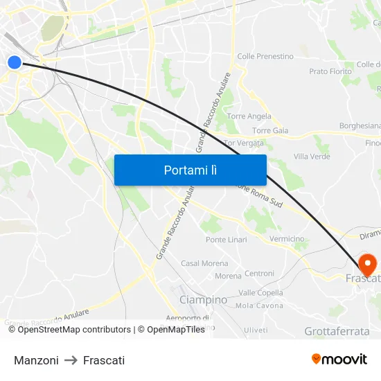 Manzoni to Frascati map