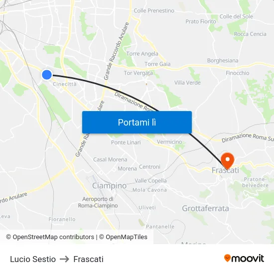 Lucio Sestio to Frascati map